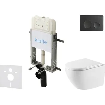 WC sada kielle Genesis New - Set předstěnové instalace, klozetu Oudee, Vortex Rimless+, sedátka softclose a tlačítka Gemini New I, matná černá 30528SZ57