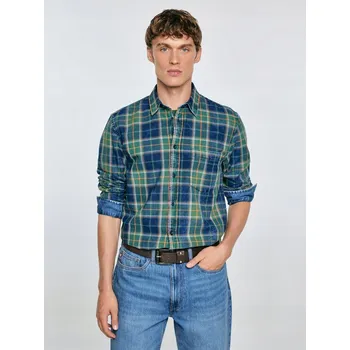 Pánská košile BIG STAR PÁNSKÁ KOŠILE BAVLNĚNÁ KOSTKOVANÁ ZELENO-MODRÁ MEROWI 304 M
