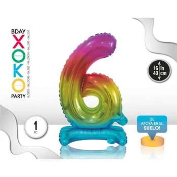 Balónek Fóliový balónek barvy duhy číslice 6, 16''/40 cm