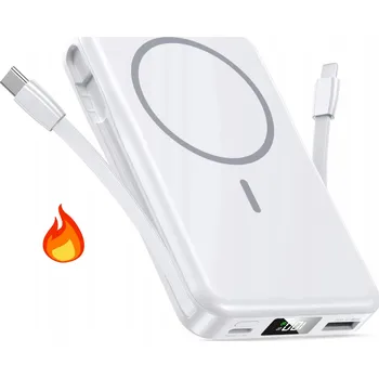 Powerbanka MINI POWERBANKA 10000mAh S MAGNETEM PD20W BÍLÁ S INTEGROVANÝMI KABELY
