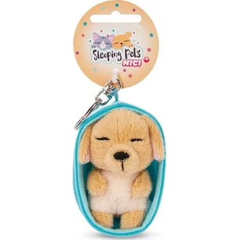 Peněženka NICI klíčenka Spící pejsek 8cm světle hnědý, košík modrý