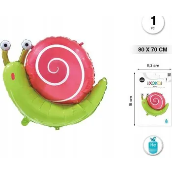 Balónek Fóliový balónek zelený hlemýžď s růžovým krunýřem 80x70 cm (31x27'')