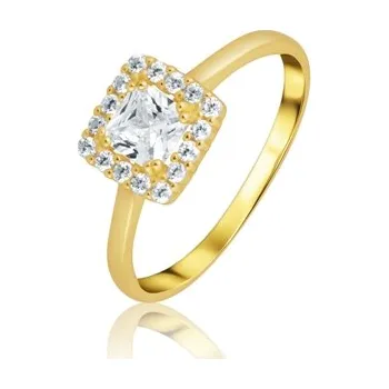 Prsten Dámský zlacený stříbrný prsten se zirkony STRP0661F
