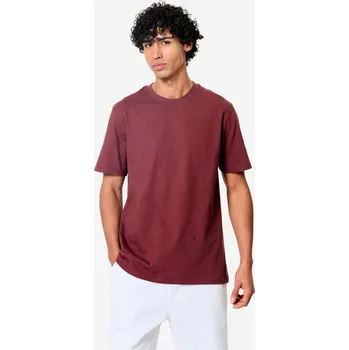 Pánské oblečení DOMYOS Pánské fitness tričko s krátkým rukávem s kulatým výstřihem S FIALOVÁ