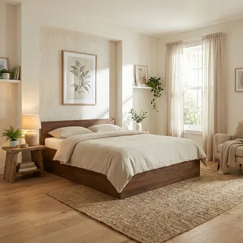 Postel Dvoulůžková postel s dekorem dřeva Komvortowy 120x200 kaštanová