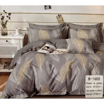 Povlečení Sada povlečení 100% bavlna Mengtianzi B-1655 šedá s listy 200 x 220 3 ks