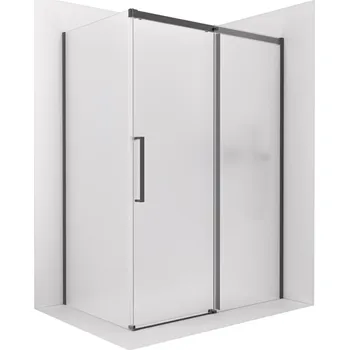 CERANO - Sprchový kout Lantono - pravá - 8 mm - Soft-Close - černá matná, mléčné sklo - 100x90 cm - posuvný