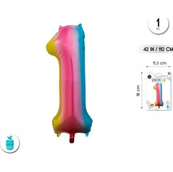 Balónek Fóliový balónek vícebarevný - číslice 1, 42''/110 cm