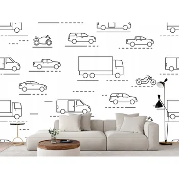 Fototapeta Fototapeta AUTA A KOLA NA BÍLÉM POZADÍ PRO DĚTI - 104 x 70,5 cm