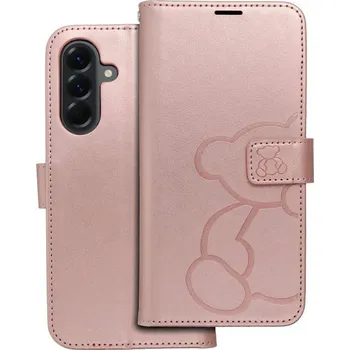 Pouzdro na mobilní telefon Pouzdro MEZZO Book pro Samsung Galaxy A56 5G teddy bear zlatě růžové