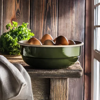 Smaltem potažená mísa OLKUSKIE WYROBY EMALIOWANE 2 l OWE Green