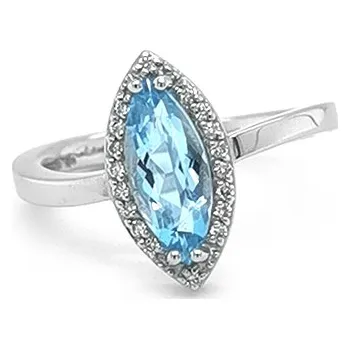 Prsten Zlatý Prsten s Modrým Topazem a Diamanty 2011160