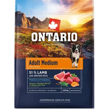 Krmivo pro psa ONTARIO 2,25kg ADULT MEDIUM LAMB - Krmivo pro dospělé psy středních plemen s jehněčím masem