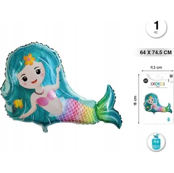 Balónek Fóliový balónek mořská panna s modrými vlasy 64x74,5 cm