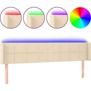 Čelo postele s LED, krémové, 203x16x78/88 cm, látka