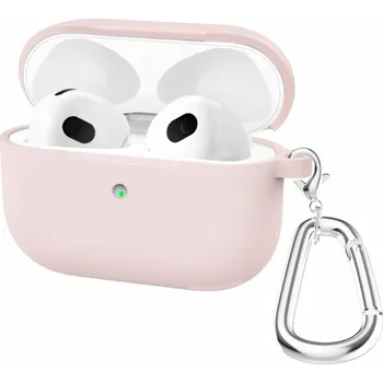 Pouzdro na mobilní telefon Silikonový obal s karabinou pro AirPods 3 - starorůžový