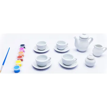 kreativní sada Sada na Malování Keramické Čajové Soupravy pro Děti 3+ s 6 Barvami a Štětce