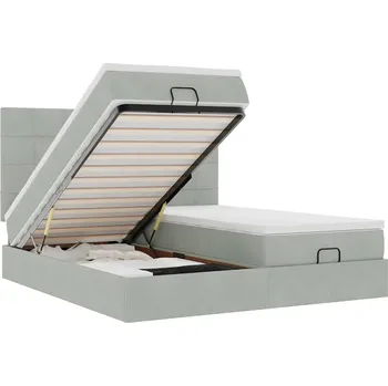 Postel VidaXL Rám postele s úložným prostorem a matracemi, šedá, 200x200 cm, samet