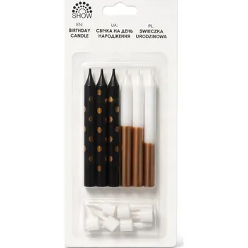 Dortová svíčka Narozeninové svíčky na dort černo-bílé s měděným akcentem 6 ks