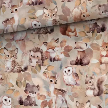 Teplákovina Hnědý podzim zvířátka (E) 0,95m/ks (Panely a ladící metráž)