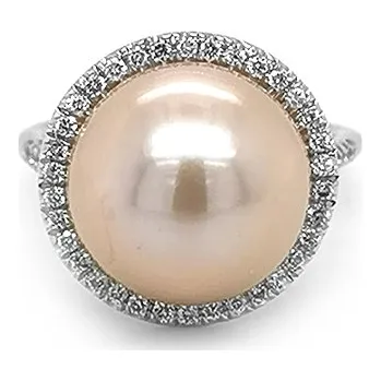 Prsten Zlatý Prsten s Přírodní Perlou a Diamanty 2010976