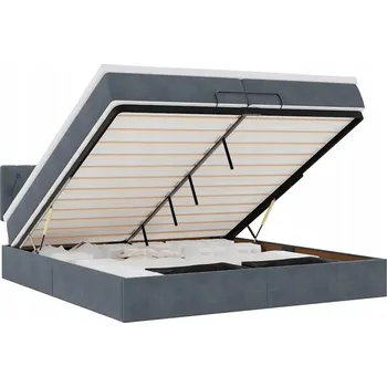 Postel VidaXL Rám postele s úložným prostorem a matrací, šedý, 200x200 cm, samet