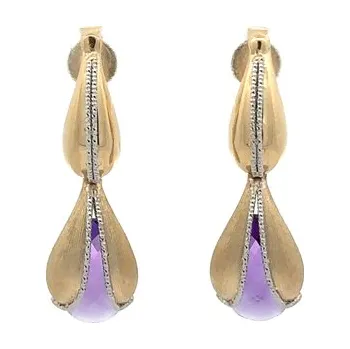 Náušnice Zlaté Visací Náušnice s Fialovým Kamenem 7122426