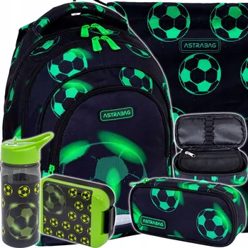 Školní batoh vícekomorový AstraBag černý, zelený 20 l Fotbal