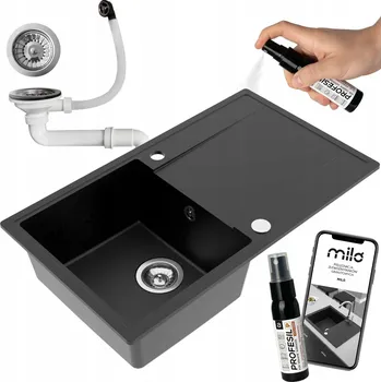 Granitový dřez Jednokomorový granitový dřez Milo Puro černý
