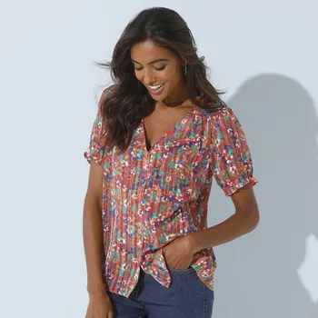 Dámská halenka Voálová halenka na knoflíčky s potiskem broskvová 48