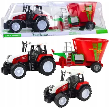 autíčko Červený zemědělský traktor s přívěsem – míchačka krmiva