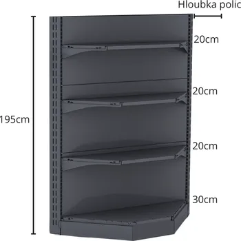 Knihovna Regál vnitřní roh 30/20/20/20cm antracit