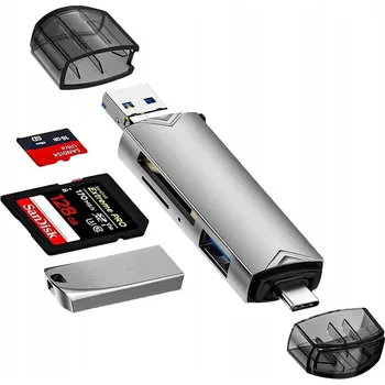 Čtečka paměťových karet ADAPTÉR ČTEČKA PAMĚŤOVÝCH KARET 6v1 SD TF MICROSD USB-C Micro-USB USB 3.0