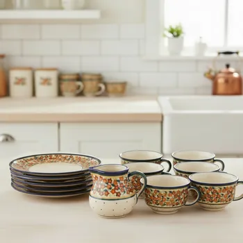 Talíř Kávová sada pro 6 osoby Bolesławiec - dek. DU52 (13 ks)