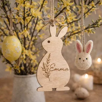 Velikonoční dekorace Dřevěný Velikonoční králíček na zavěšení s vlastním jménem