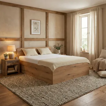 Postel Dvoulůžková postel s dekorem dřeva Komvortowy 120x200 cm, dub evoke coast