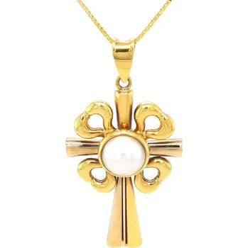 Přívěsek Zlatý Kříž s Perlou 7190003