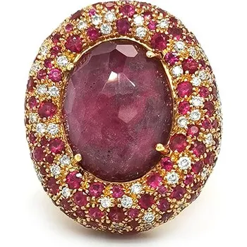 Prsten Zlatý Prsten s Rubíny a Diamanty KBS0080