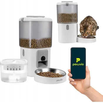 Miska pro psa Automatický dávkovač krmiva 4,5L+fontána na vodu 2,5L WI-FI Peluvio Feast
