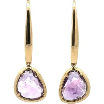 Náušnice Zlaté Visací Náušnice s Fialovým Kamenem 7122451