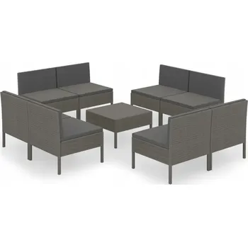 Zahradní sestava 9dílná zahradní sedací souprava, polštáře, šedý PE ratan