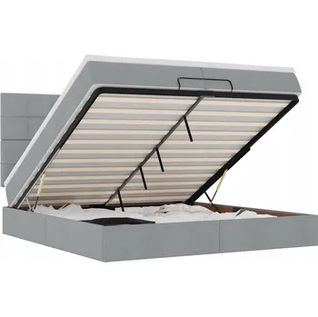 Postel Rám postele s úložným prostorem (otoman) s matracemi, šedá, 200x200 cm, látka