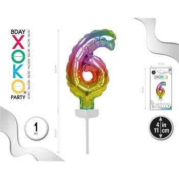 Balónek Fóliový balónek barvy duhy číslice 6, 11 cm (4'')