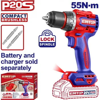 EMTOP Aku vrtací šroubovák 20V 55Nm solo