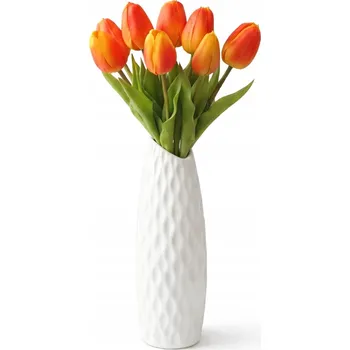 Váza KERAMICKÁ VÁZA BÍLÁ 35 CM + 10 UMĚLÝCH TULIPÁNŮ HOTOVÁ KYTICE