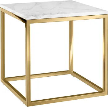 Zahradní stůl TecTake GmbH 405943 mramorový odkládací stolek alysia, čtvercový - bílé/ zlaté