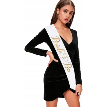 Party dekorace BÍLÁ ŠERPA BRIDE TO BE PRO ROZLUČKU SE SVOBODOU ZLATÁ SATÉNOVÁ DEKORACE GOLD