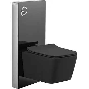 WC sada CERANO - Kompletní WC set sanitární splach. modul - černá matná + WC závěsné Forte, Rimless + Slim/UF sedátko - černá matná - 51x36 cm