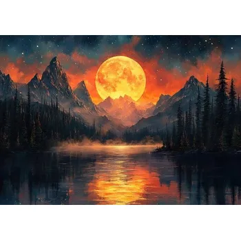 Obraz Diamantová mozaika Zlatý měsíc na pozadí hor 30x40 cm Kreativní diamanty