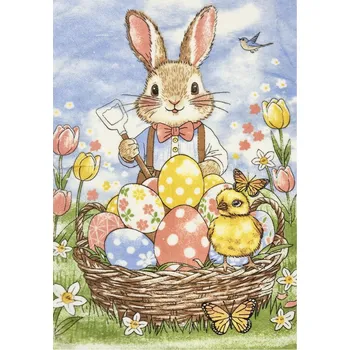 Utěrka Velikonoční utěrka 40x60cm mikrovlákno - Zajíček zahradník modrá